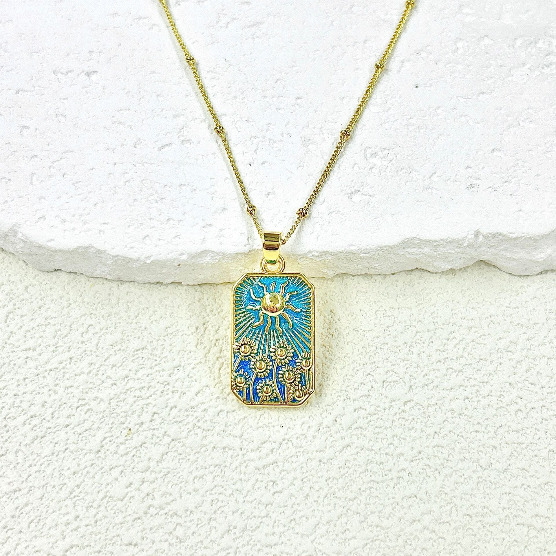 Wholesale 2pcs Oil Drop Tarot Sun Star Moon Pendant Copper All-match Necklace DIY Pendant Accessories