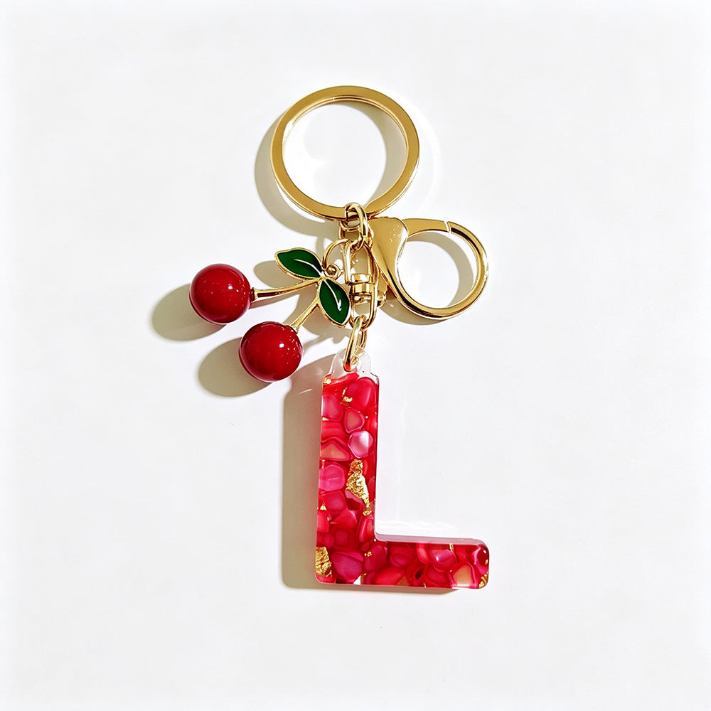 Wholesale Stylish Letter Keychain With Cute Cherry Pendant Plastic Bag Charm And Car Key Accessory Gift