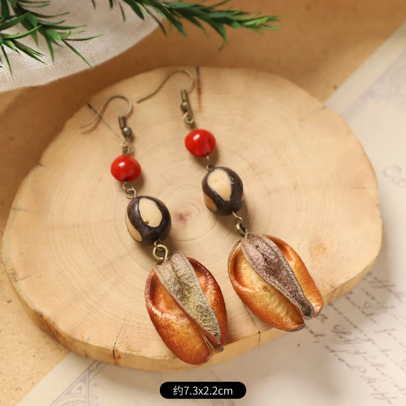 Wholesale Vintage Hand-made Plant Fruit Wood Earrings