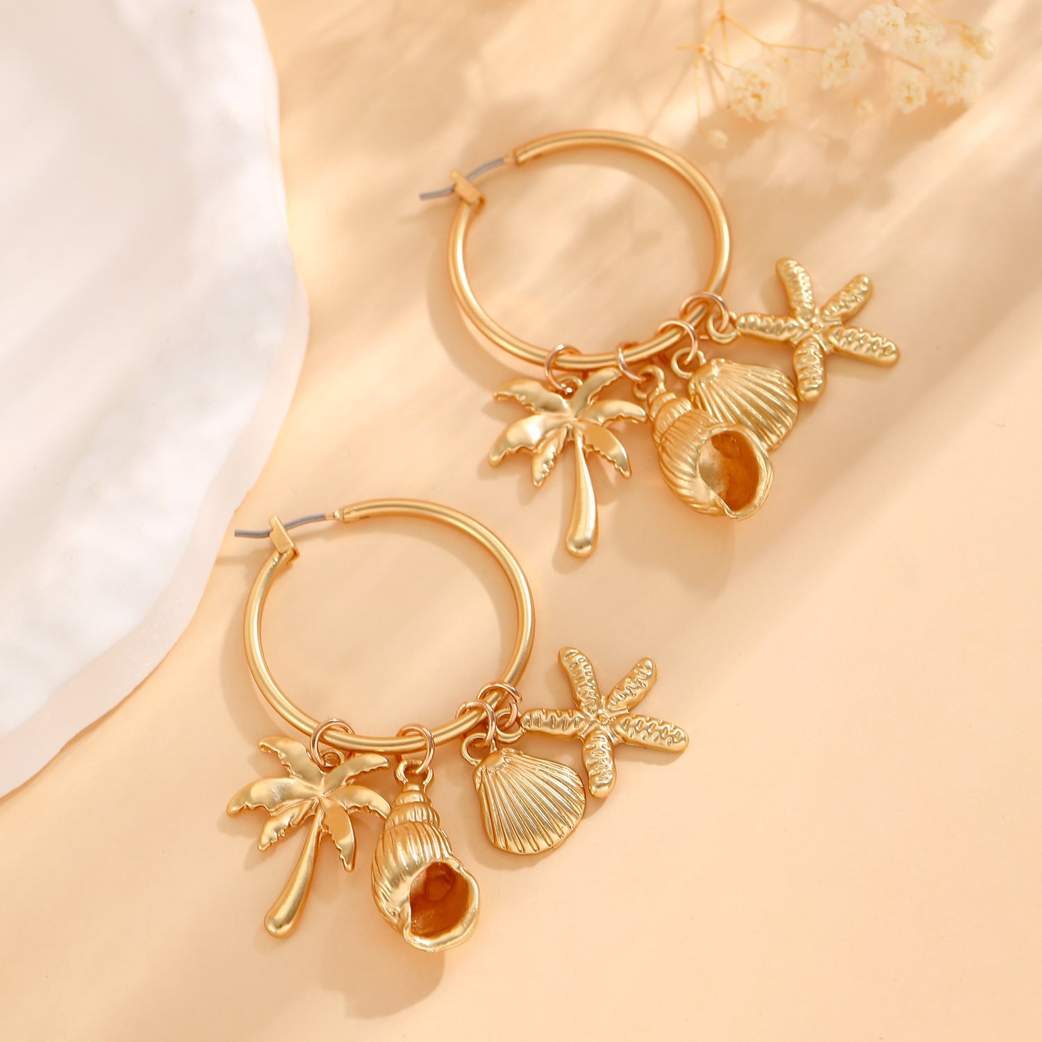 Wholesale Gold Tone Ocean Pearl Conch Starfish Earrings For Women Beach Vacation Fashion Jewelry Gift