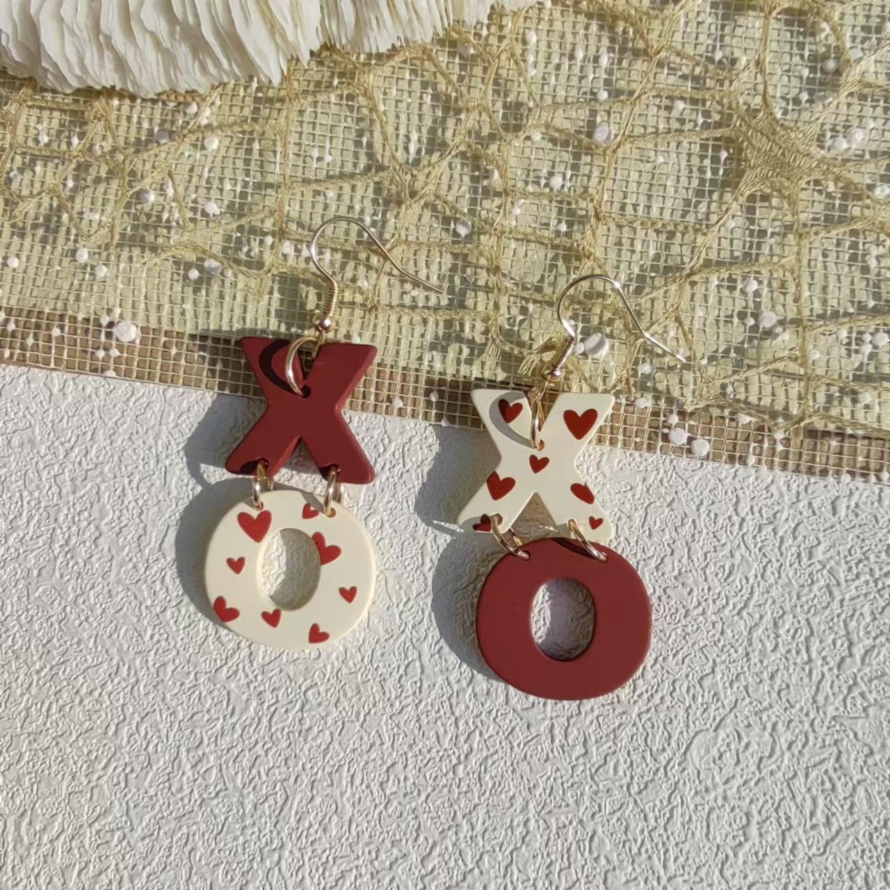 Wholesale Acrylic spray paint feel XO Valentine's Day splicing cute polka dot earrings