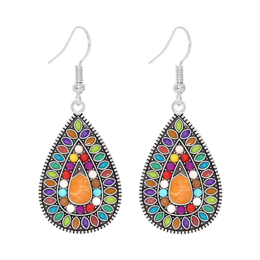 Wholesale Zinc Alloy Bohemian Water Drop Earrings Retro Ethnic Style Jewelry For Women Party Gift