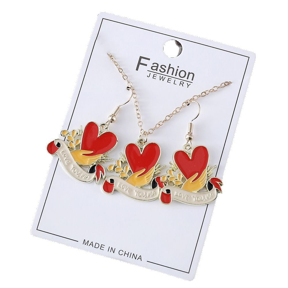 Wholesale Mother's Day Love Flower Diamond Crown Earrings Necklace Card suit