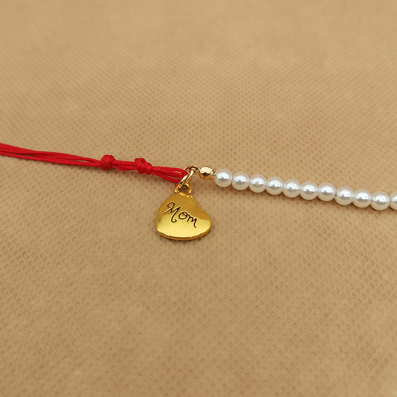 Wholesale  Spliced Pearl Red Rope Mother's day Bracelet