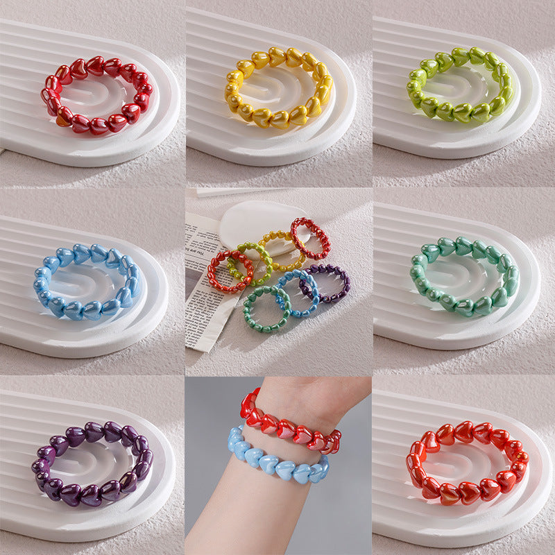 Wholesale Colorful Heart-shaped Paint  Handmade String Bracelet