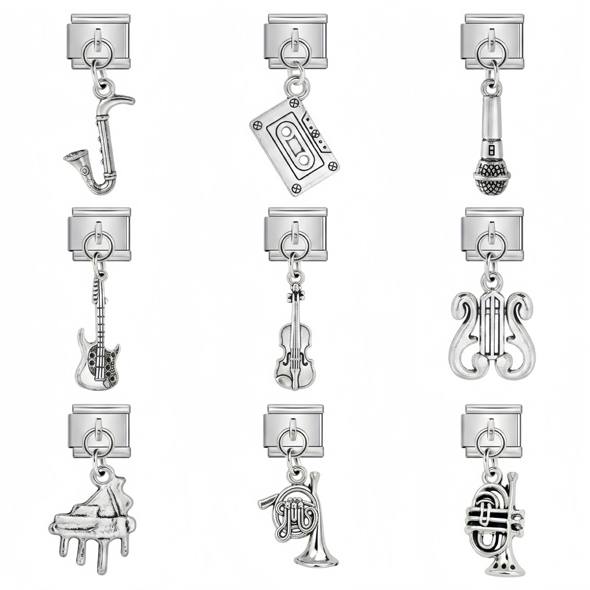 Wholesale Stainless Steel Music Instrument Series Italian Modular Bracelet DIY Pendants Fashion Accessory for Boutique Resale