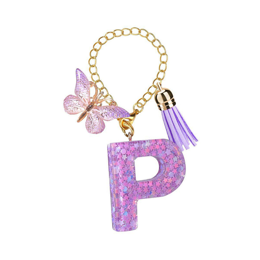 Wholesale  26 Letters Butterfly Tassel Pendant Keychains