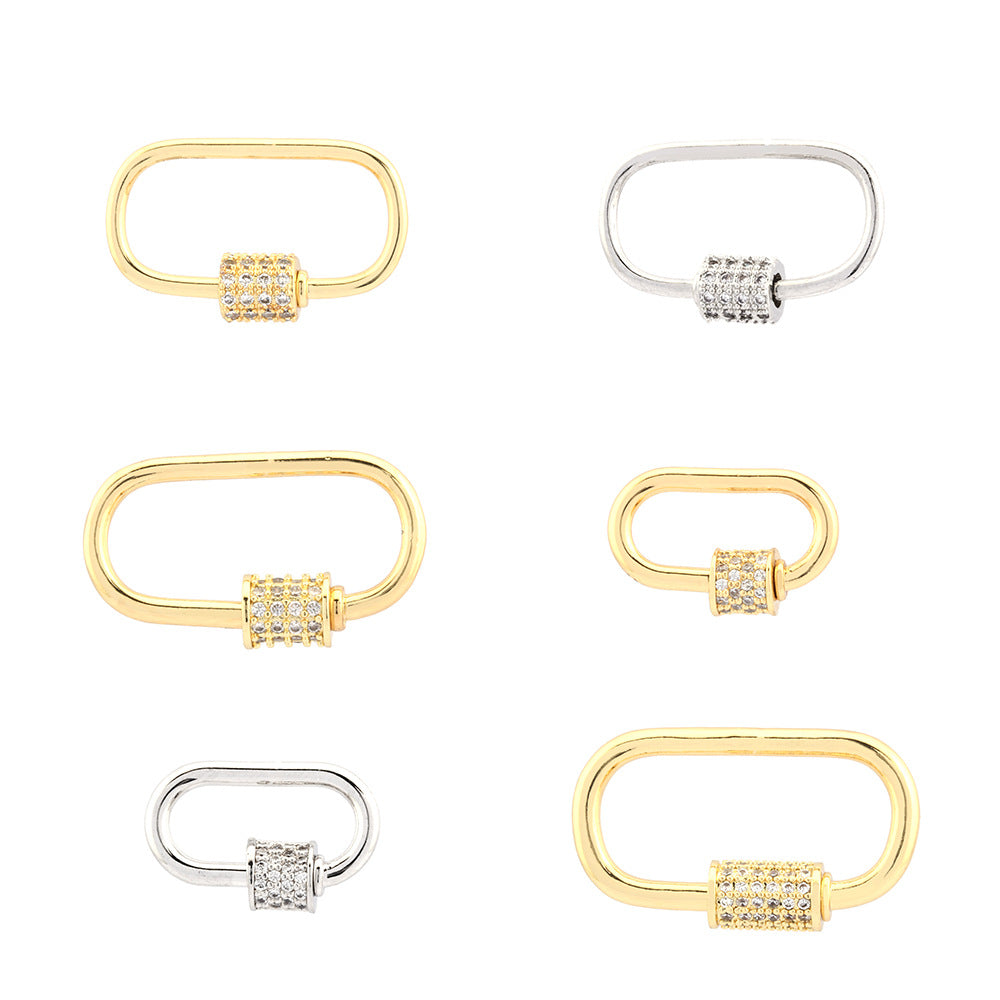 Wholesale Copper plated 18K real gold micro-inlaid oval screw buckle accessories DIY bracelet necklace connecting buckle