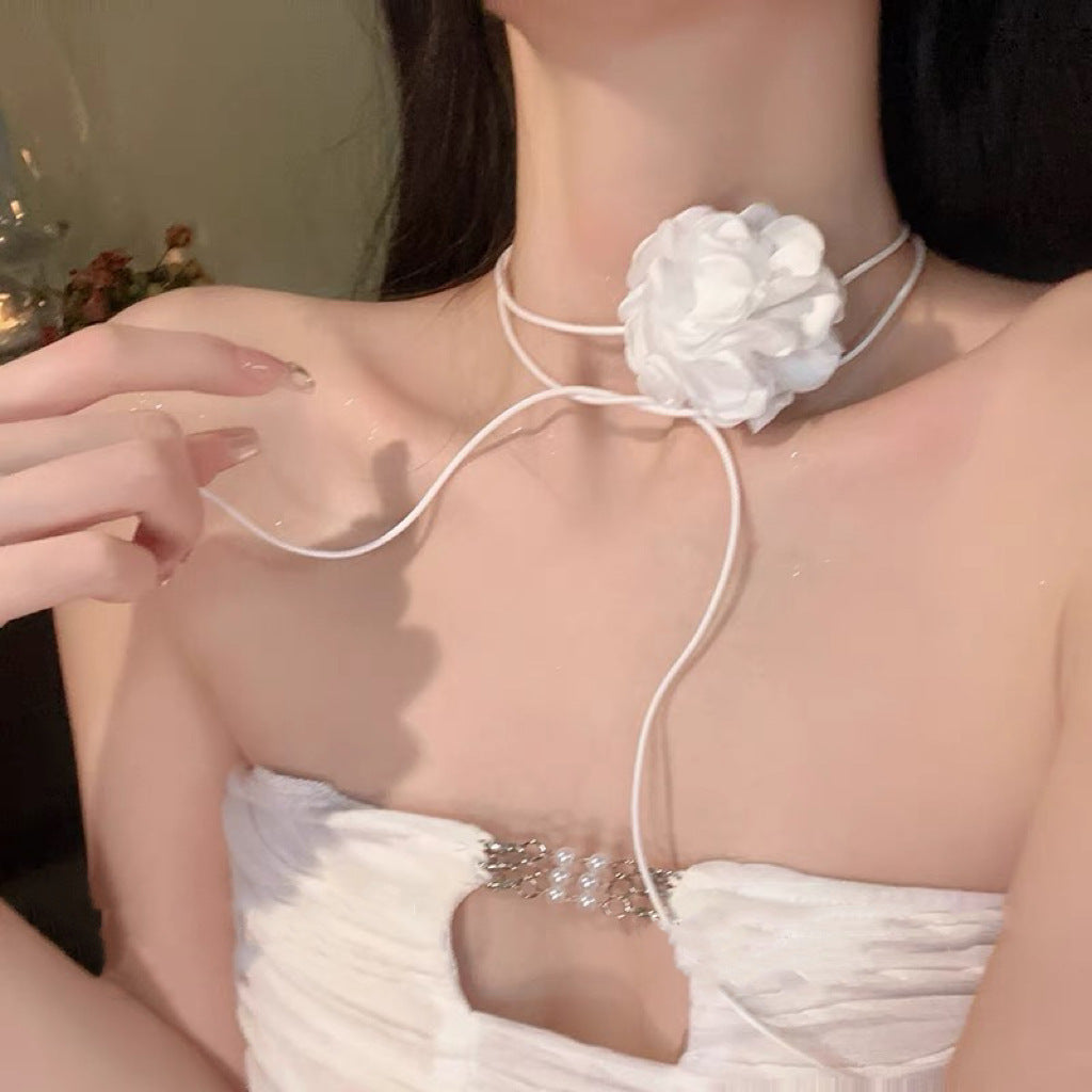 Wholesale Handmade Fabric Flower Choker Necklace With Wax Rope Trendy Jewelry Accessory For Women Gift