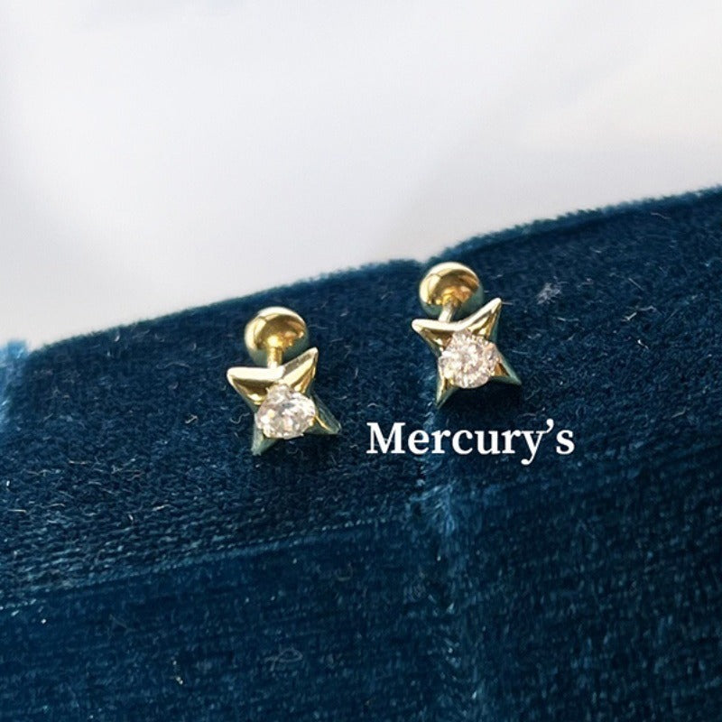 Wholesale  Titanium Steel Ear Nail Glittering Zircon Four Mans Star  Light Luxury Earrings