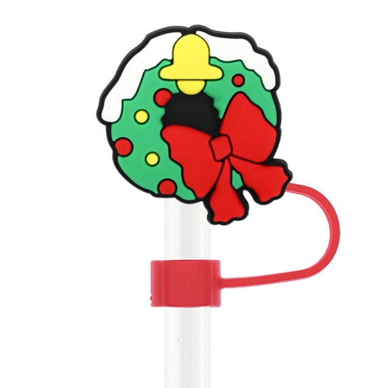 Wholesale Random 100pcs  Christmas series  10mm PVC Soft Straw Tube Cap