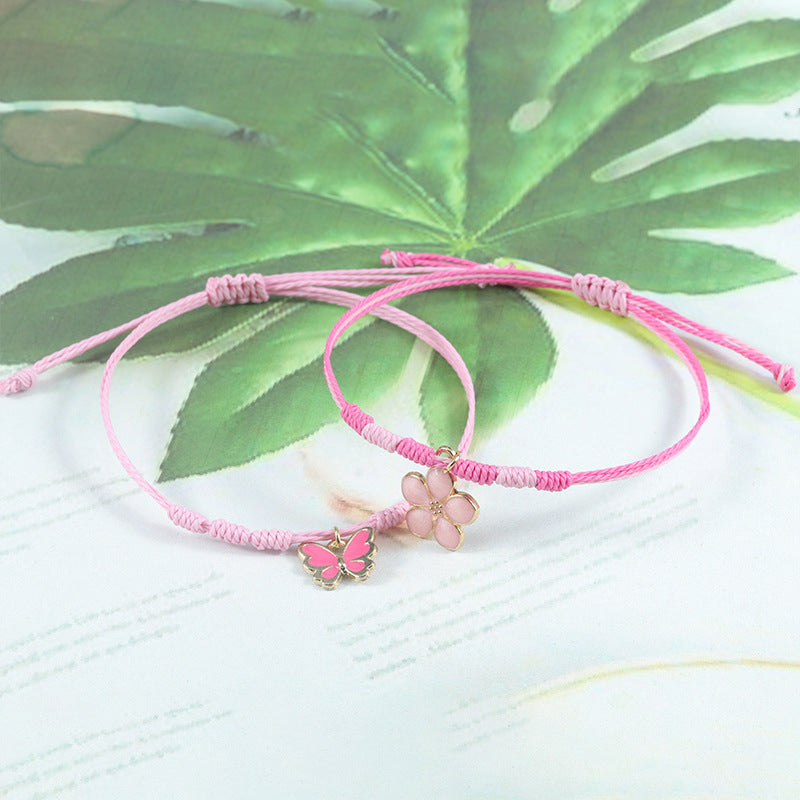Wholesale  pink clover love woven bracelet pink butterfly bracelet