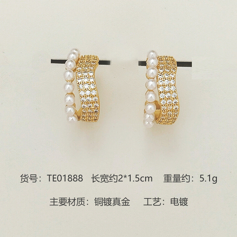 Wholesale Pearl Earrings  Silver Needle Copper Plated Gold Earrings