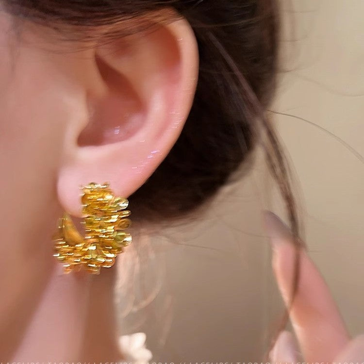 Wholesale Flower Golden C- shaped Earrings