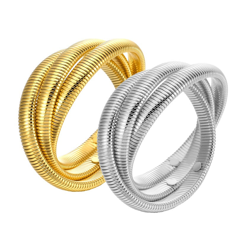 Wholesale Titanium steel three-layer semicircle wide bracelet