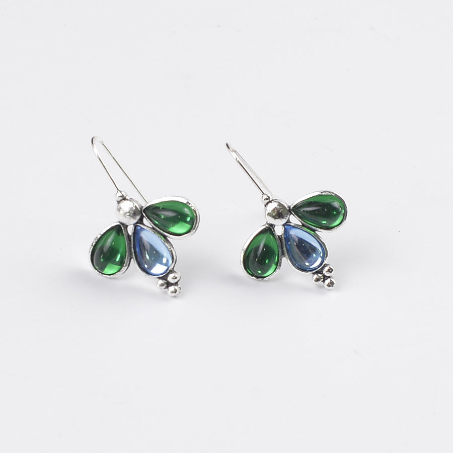 Wholesale Retro Orchid Drop Earrings Sapphire Blue Faux Pearl Zinc Alloy Boutique Jewelry Accessory