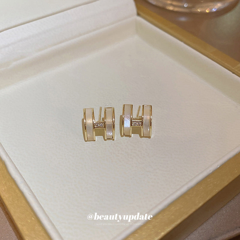 Wholesale Gold Plated Silver Needle Zircon Letter Earrings ACC-ES-BY002