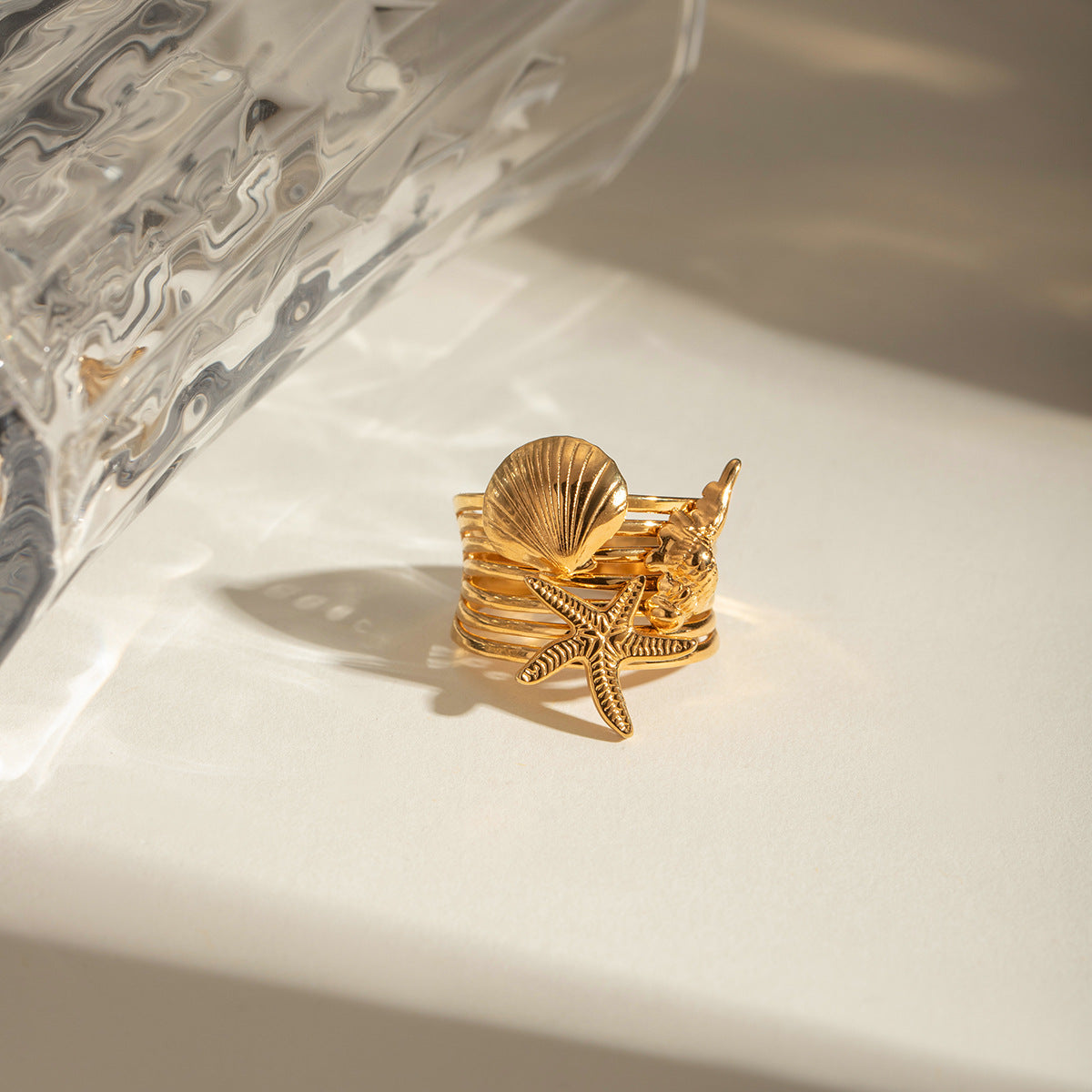 Wholesale 18k gold stainless steel starfish conch shell-shaped open ring