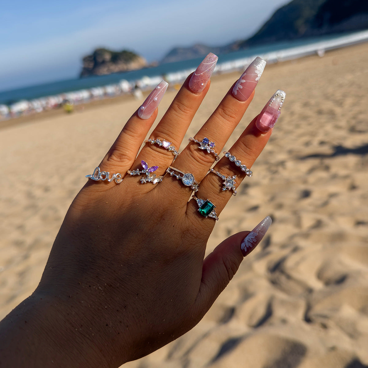 Wholesale Light Luxury Diamond Butterfly Heart Ring Set ACC-RS-YongGe010