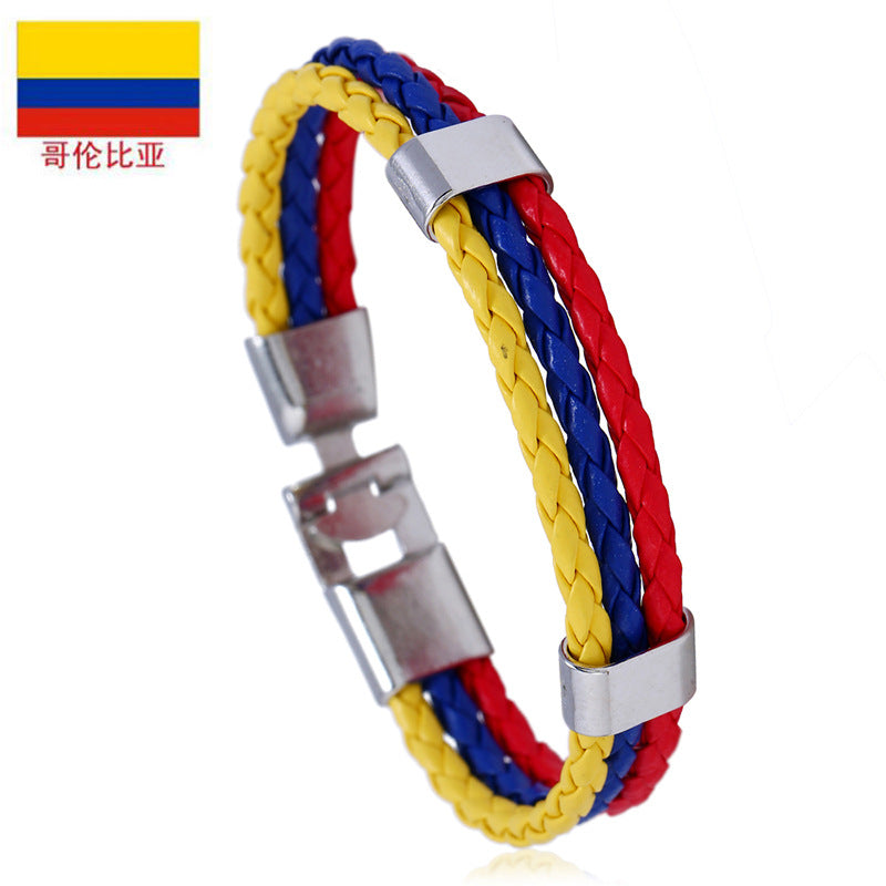 Wholesale Faux Leather Brazil Flag Color Bracelet - Unisex Fashion Accessory Gift