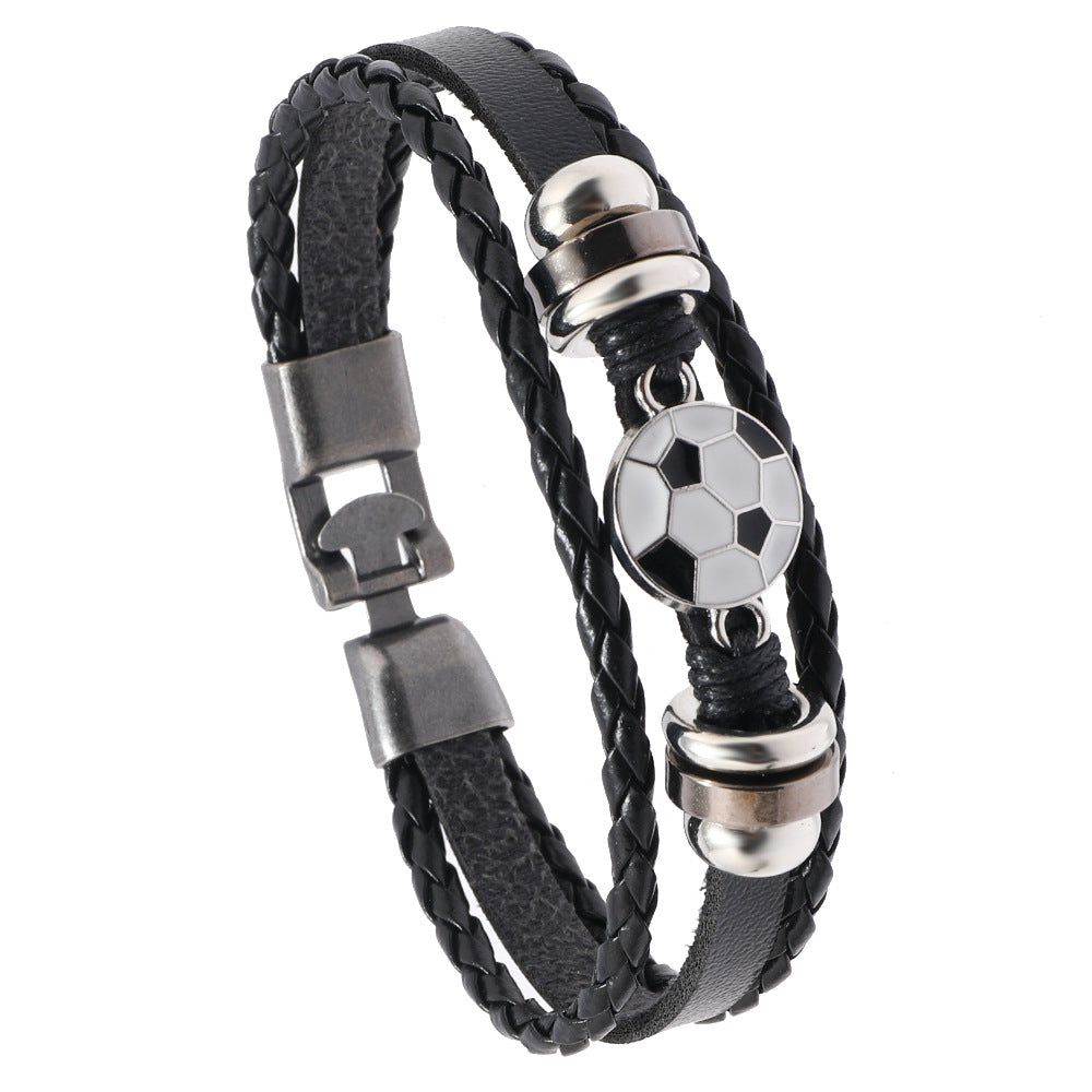Wholesale Retro Soccer Basketball Volleyball Alloy Buckle Men S Multi Layer Braided Leather Beaded Bracelet Fashion Jewelry Accessory