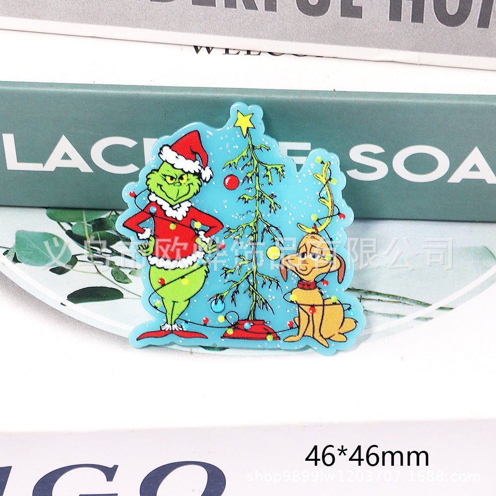 Wholesale 10pcs DIY Flatback Cartoon Christmas Acrylic Flatback Badge Reels Retractable Keychain DIY Accessories