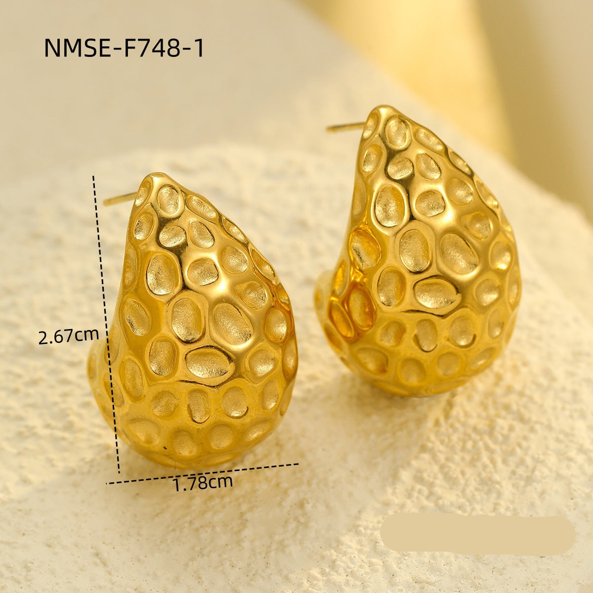 Wholesale  18K gold water drop texture stainless steel irregular earrings