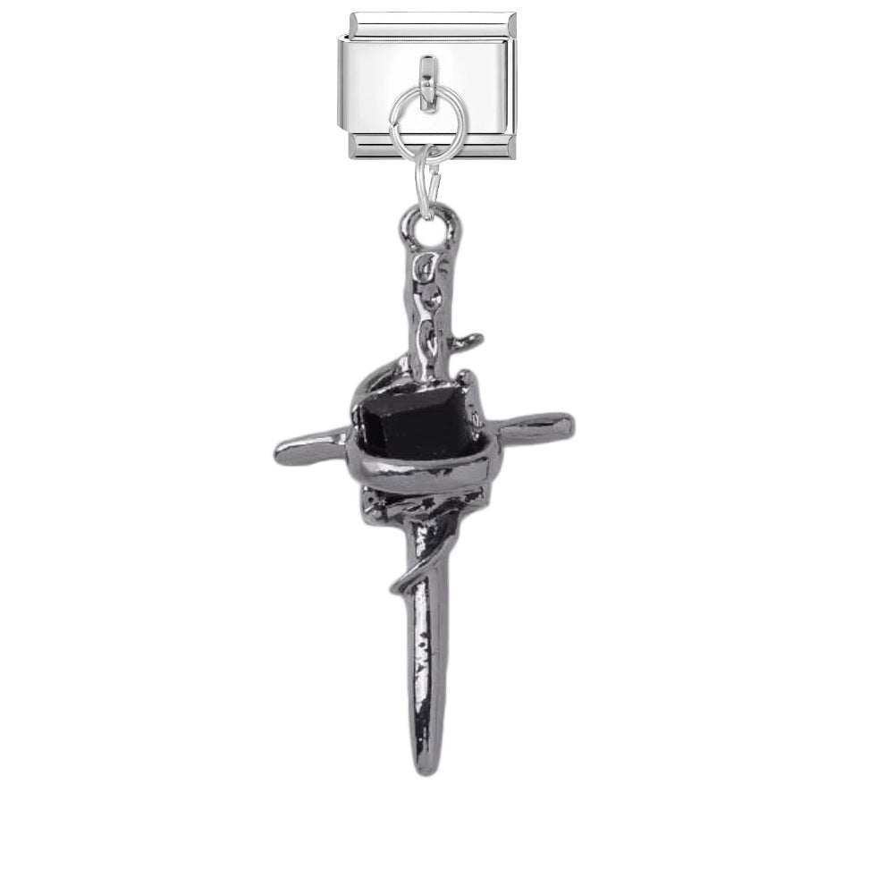 Wholesale Dark Punk DIY Bracelet Strap - Titanium Steel Black Cross Enamel,  Jewelry Accessory for Resale