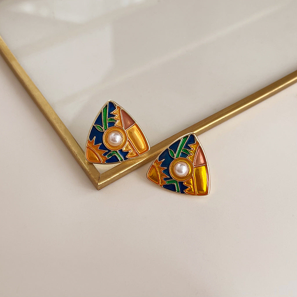 Wholesale vintage oil-dropped medieval style Pearl Earrings