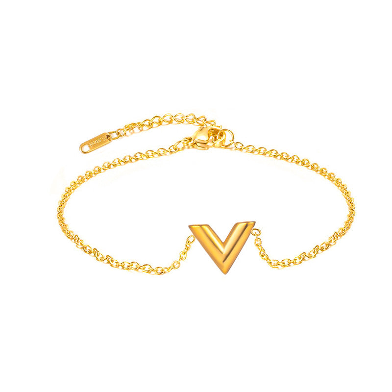 Wholesale  Luxury Design V-shaped Collarbone  18K Gold Titanium Steel Earrings Necklace