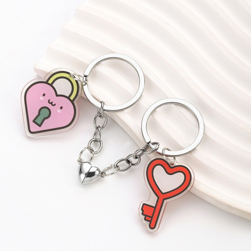 Wholesale Red Creative Acrylic Love Couple Keychain  Cute Heart-shaped Valentine's Day Key Pendant