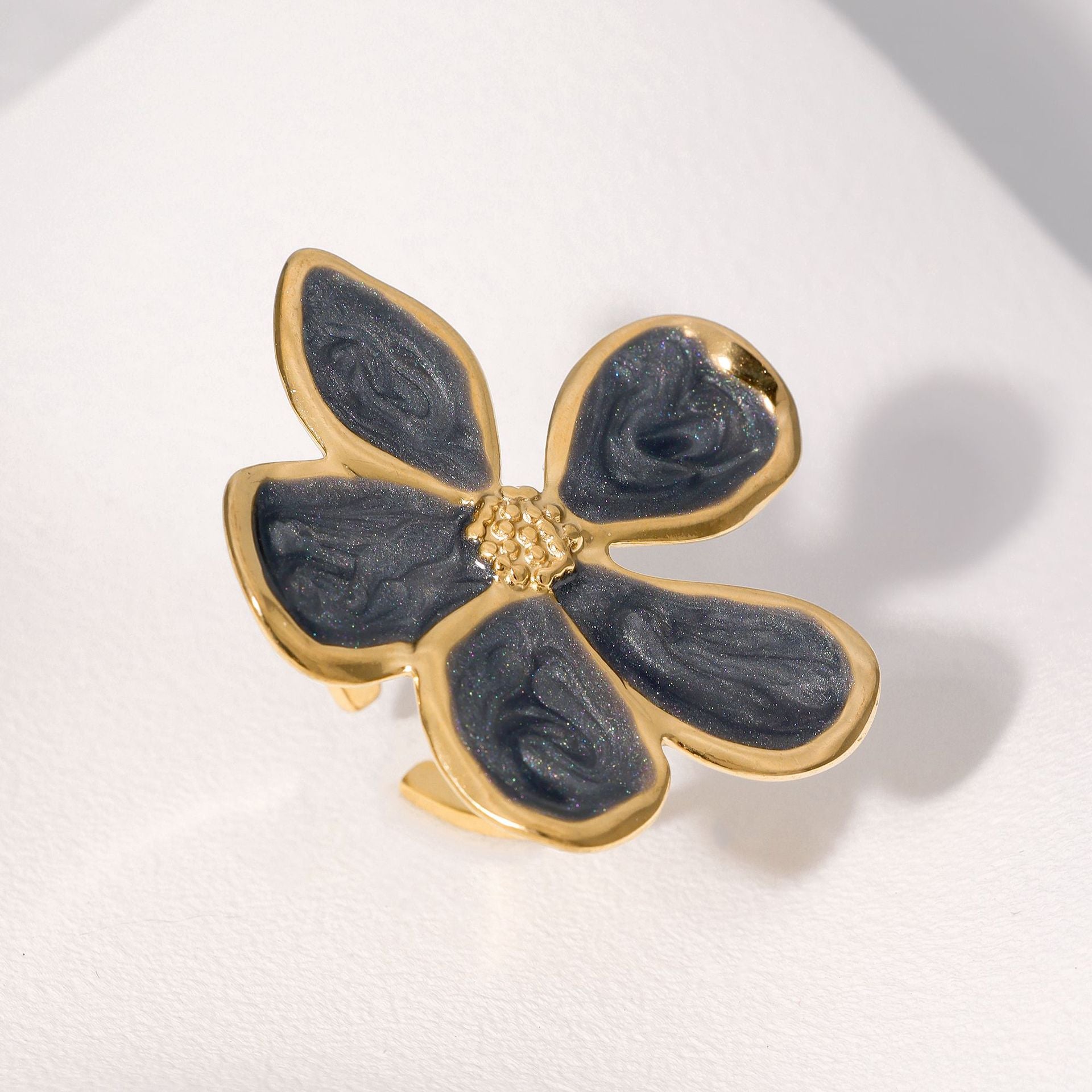 Wholesale Retro French Style Enamel Flower Stainless Steel Open Ring For Women Fashion Jewelry Accessory Everyday Wear Gift