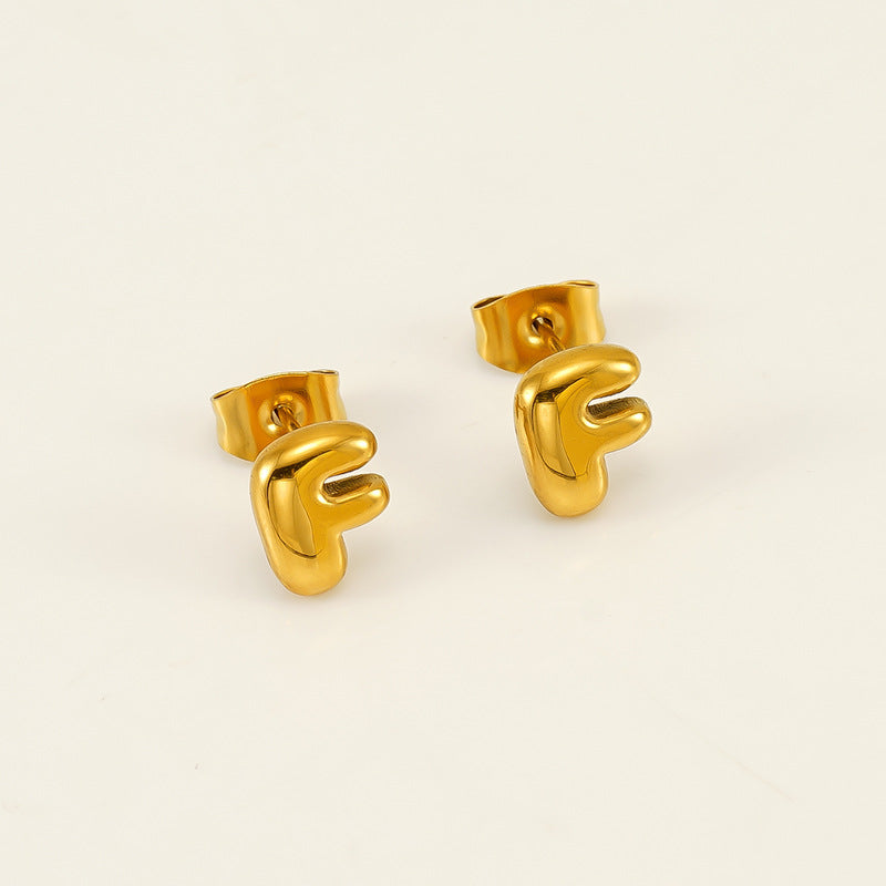 Wholesale 26 Letter Earrings Plated with 18K Gold Mini Letter Earrings Stainless Steel Earrings ACC-ES-ZhongYao008