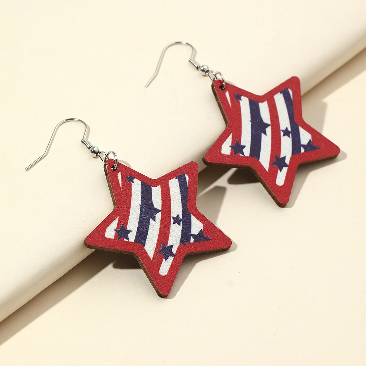 Wholesale  Independence Day US Flag Printing Stars Wooden Personalized Earrings