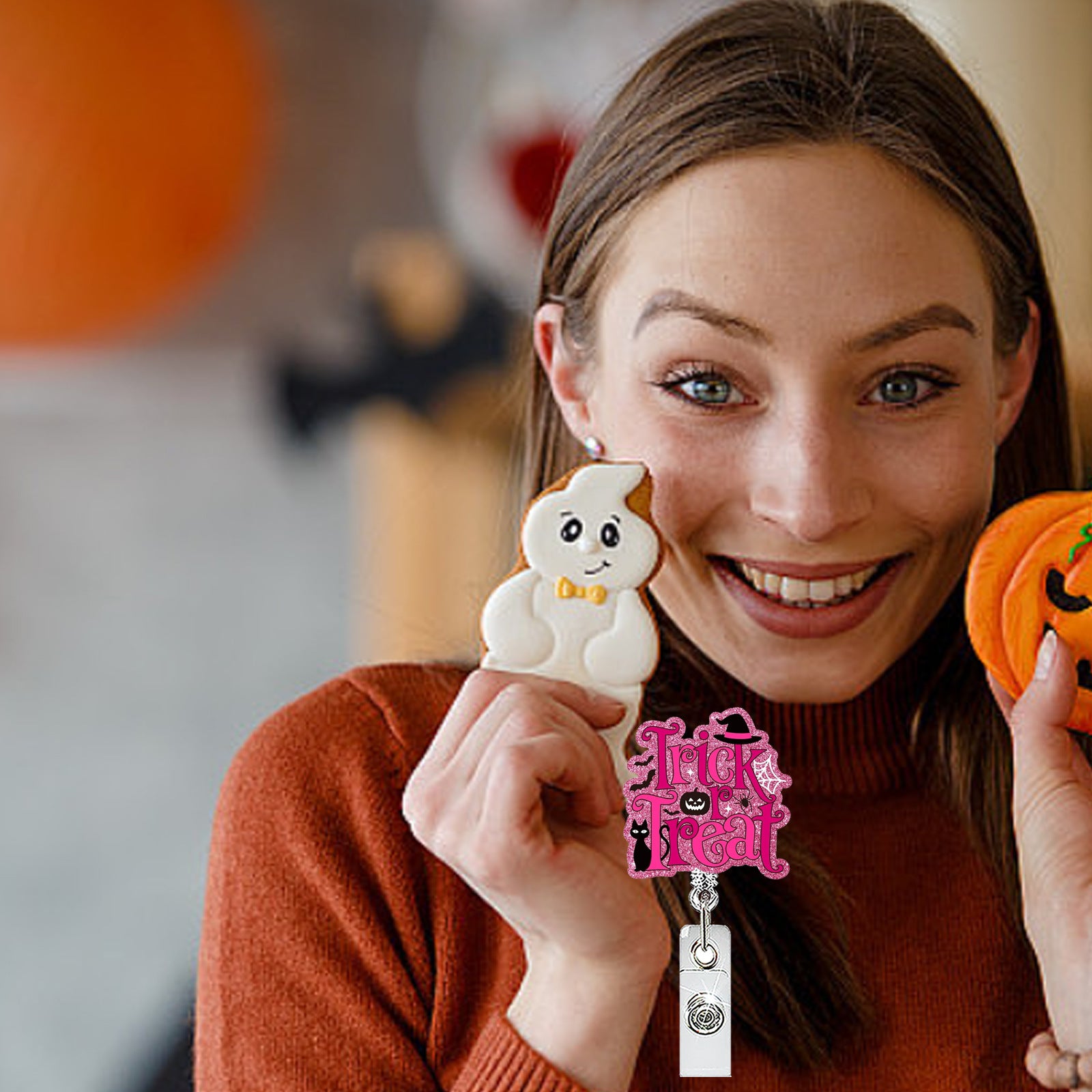 Wholesale  Ghost Pumpkin Acrylic Badge Reel Retractable ID Holder Fashion Accessory Gift