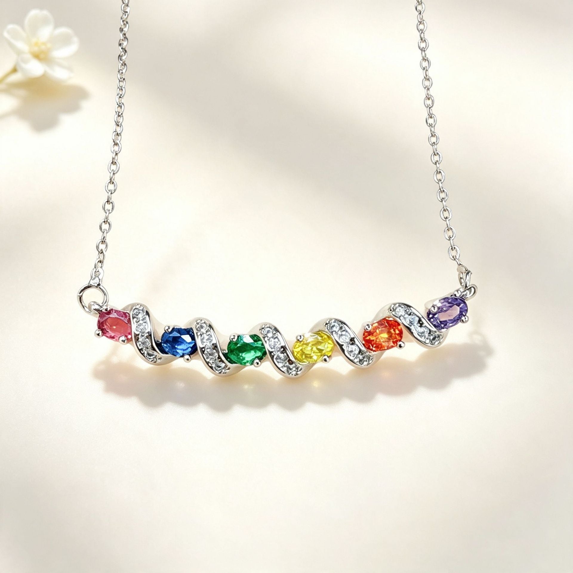 Wholesale Modern Rainbow Zircon Wave Pendant Gold Plated Brass Trendy Jewelry Accessory For Party Gift