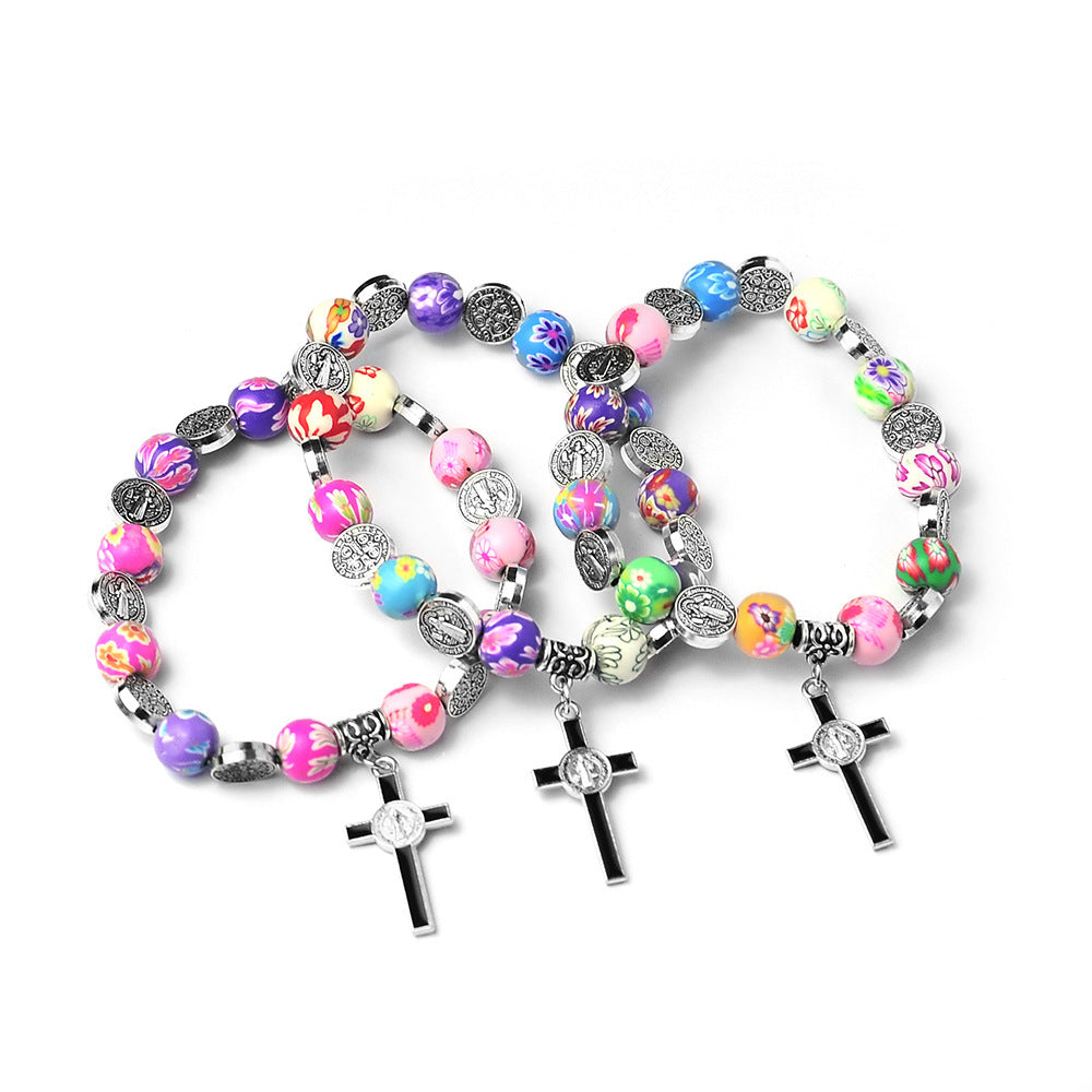 Wholesale Colorful Polymer Clay Cross Holding Baptism Bead Bracelet ACC-BT-Chengz001