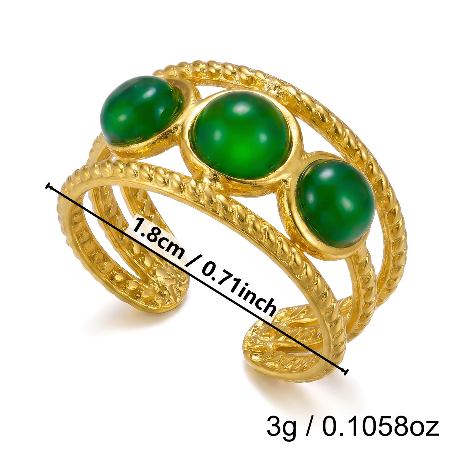 Wholesale 18k Gold Plated Stainless Steel Malachite Ring Vintage Stackable Jewelry Accessory