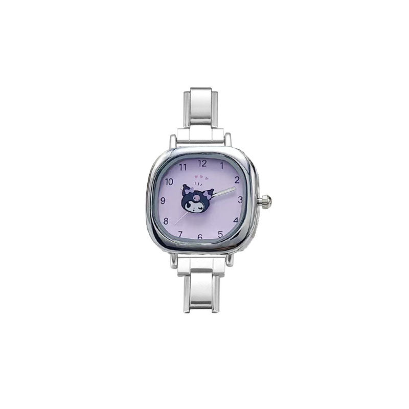 Wholesale Waterproof Square Quartz Watch with Stainless Steel Band and Cartoon Cat Design,  Everyday Fashion Accessory for Students