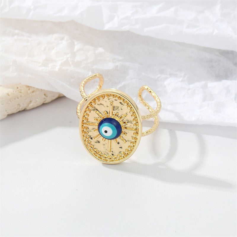 Wholesale Alloy Evil Eye Ring With Blue Eye Adjustable Open Design Women S Fashion Jewelry Accessory