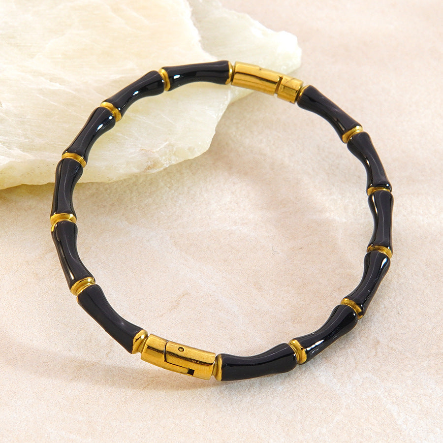 Wholesale Drip Oil Bamboo Joint Stainless Steel Bracelet Trendy Jewelry Accessory for Gift