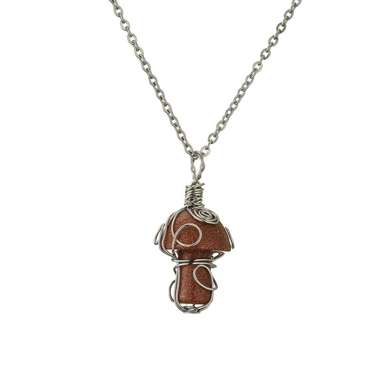 Wholesale Fashion Handmade Wire Wrapped Amethyst Crystal Pendant Necklace Natural Stone Mushroom Design Jewelry Gift