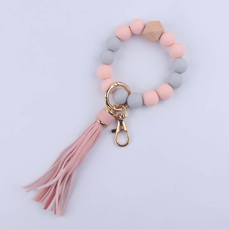 Wholesale Food grade silicone beaded bracelet keychain accessories