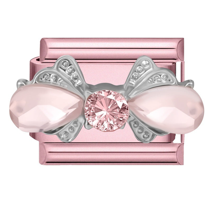 Wholesale Little Fresh Modular Bracelet with Pink Zircon Charms Stainless Steel Jewelry Accessory for Boutique Resale