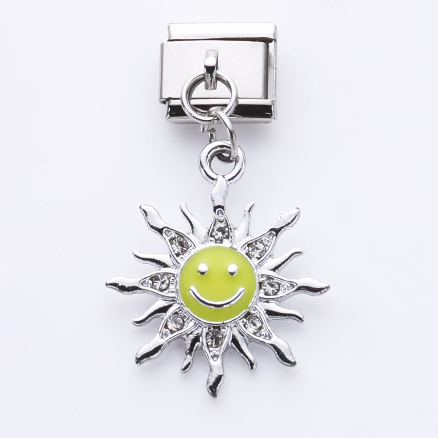 Wholesale 10pcs Italian Charm Bracelet 9mm DIY Splicing Oil Drop Butterfly Sunflower Stainless Steel Composable Bracelet