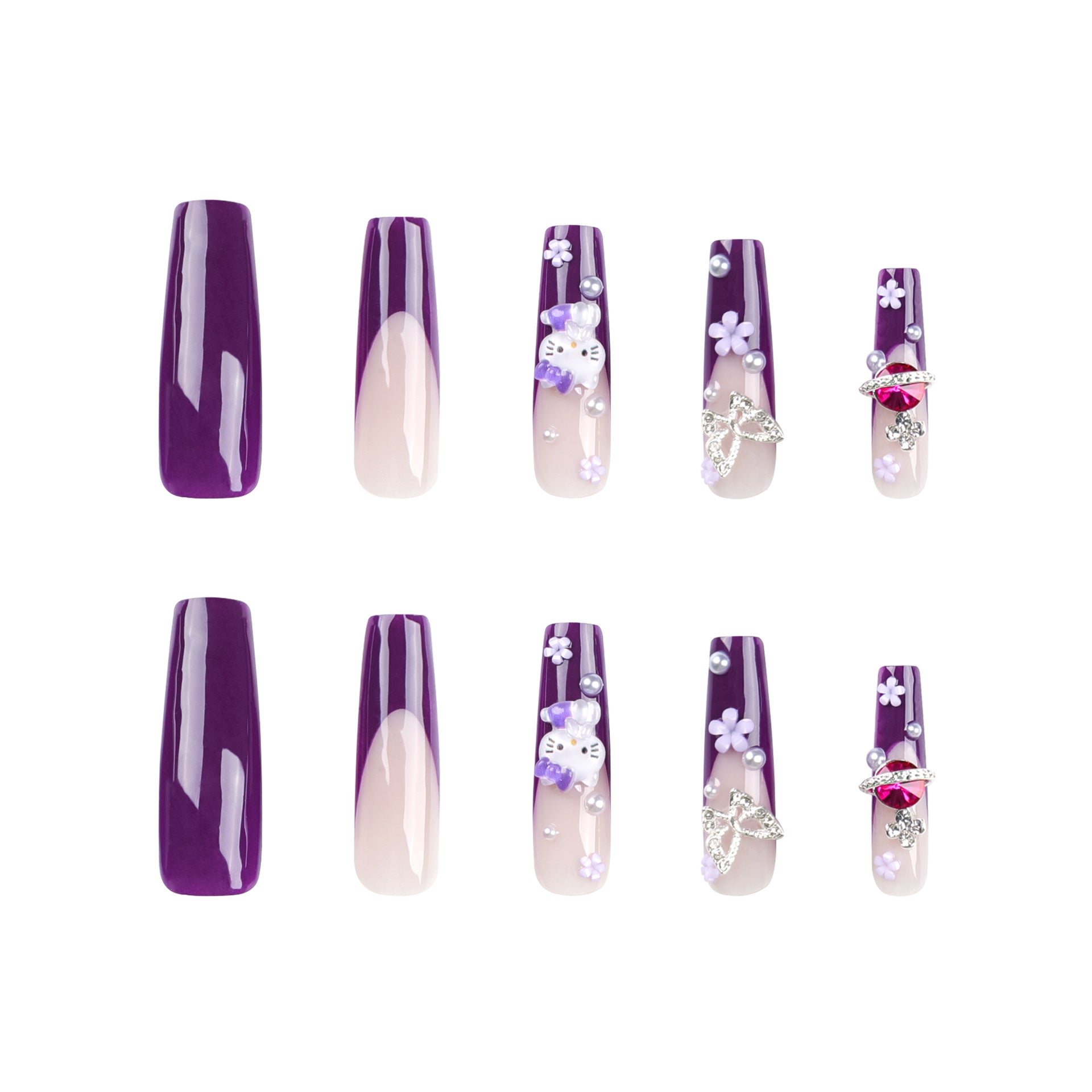 Wholesale 24 Pieces/box Purple Heart Pearl Press-on Nails Kits Nail Stickers ACC-NS-LeFan037