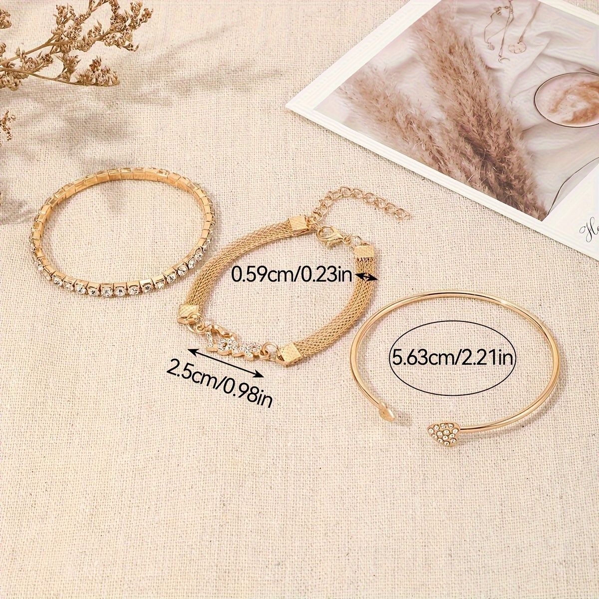 Wholesale Gold Tone LOVE Rhinestone Bracelet Set 3 Piece Women S Jewelry Chic Everyday Accessory Or Gift