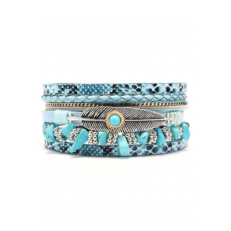 Wholesale Ethnic Turquoise Leather Bracelet