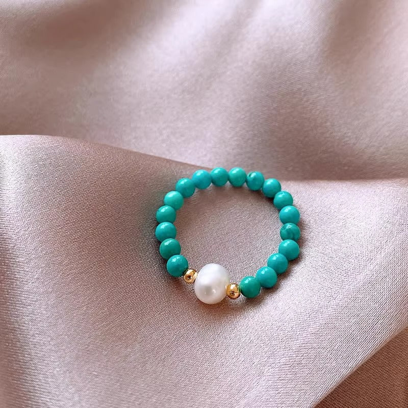 Wholesale Pearl Turquoise Ring  Elastic Adjustable Ring