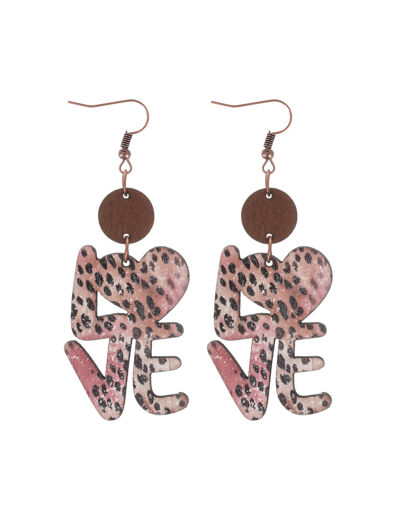 Wholesale Valentine's Day Wave Dot English Letter LOVE Wooden Shape Earrings